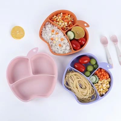 Piatto anti scivolamento di silicone piatto anti caduta integrato piatto da pranzo per bambini a forma di mela vaschetta di suczione per bambini