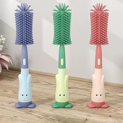 Spazzola per bottiglia in silicone per bambino Spazzola per ciucciole Spazzola di paglia Spazzola rotativa Spazzola per lavar bottiglia Sciacquare Spazzola pulizia Spazzola set